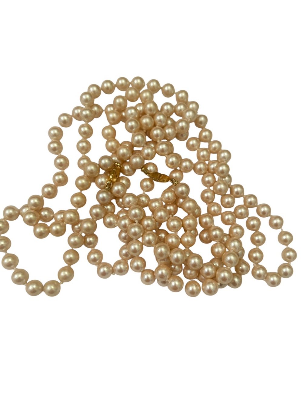 Vintage 1990’s Monet Double-Strand blush Cream long Pearl Necklace silk pouch - Picture 5 of 9